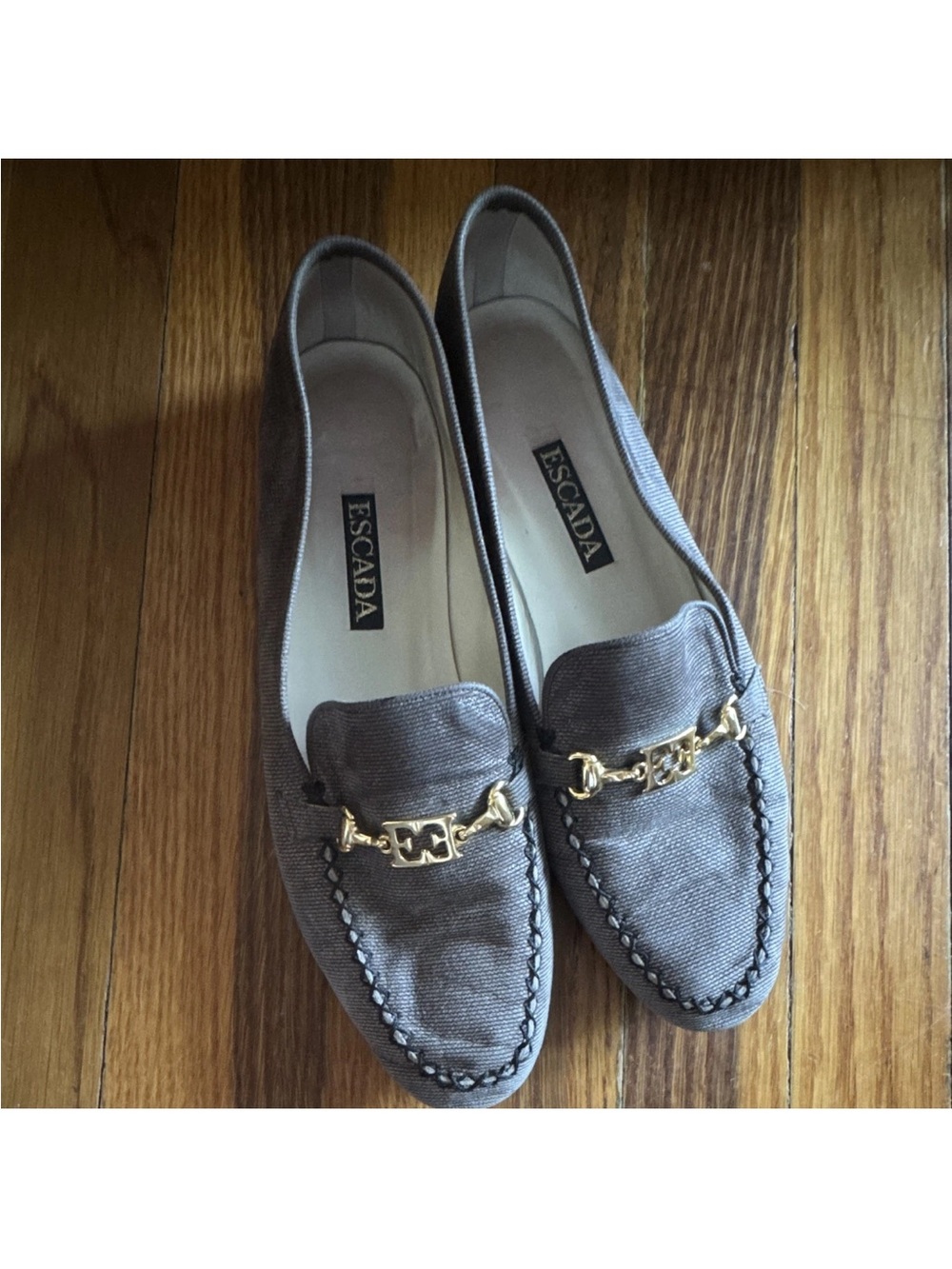 Escada gray corduroy Loafers with Gold Horsebit